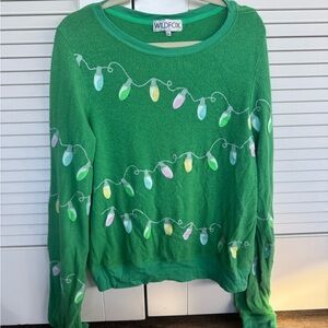 Wildfox Festive Green Sweater with Holiday Lights